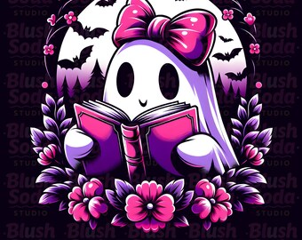 Ghost Books Halloween PNG, Cute Ghost Book Nerd, Ghost Halloween PNG, Reading Halloween, Teacher Png, Librarian Sublimation, Spooky Season