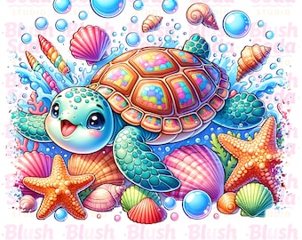 Turtle Png, Sea Turtle Png, Ocean Animal Png, Boho Floral Sea Turtle Png, Summer Toddler Png, Cute Turtle
