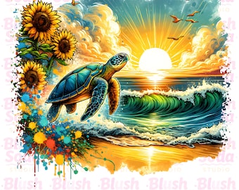 Turtle PNG, Nautical Sublimation Designs, Fisherman Aesthetic Png, Beach Png, Instant DIGITAL Download, Turtle Png, Boho Floral Turtle