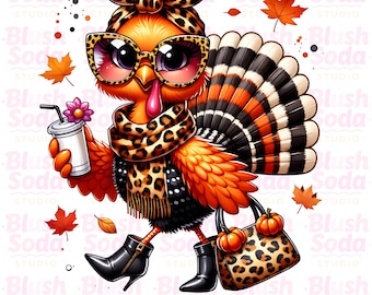 Boujee Turkey PNG, Leopard Print Thanksgiving Sublimation, Thanksgiving Png, Turkey Season Png, Turkey Png, Fall Quilt PNG, Preppy Fall Png