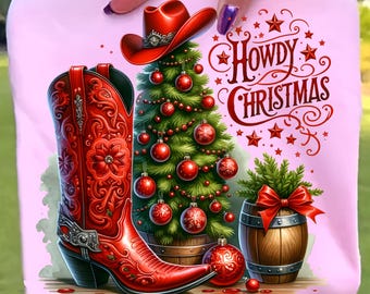 Howdy Christmas Png, Western Christmas Png, Retro Christmas Tree Png, Cowboy Christmas Png