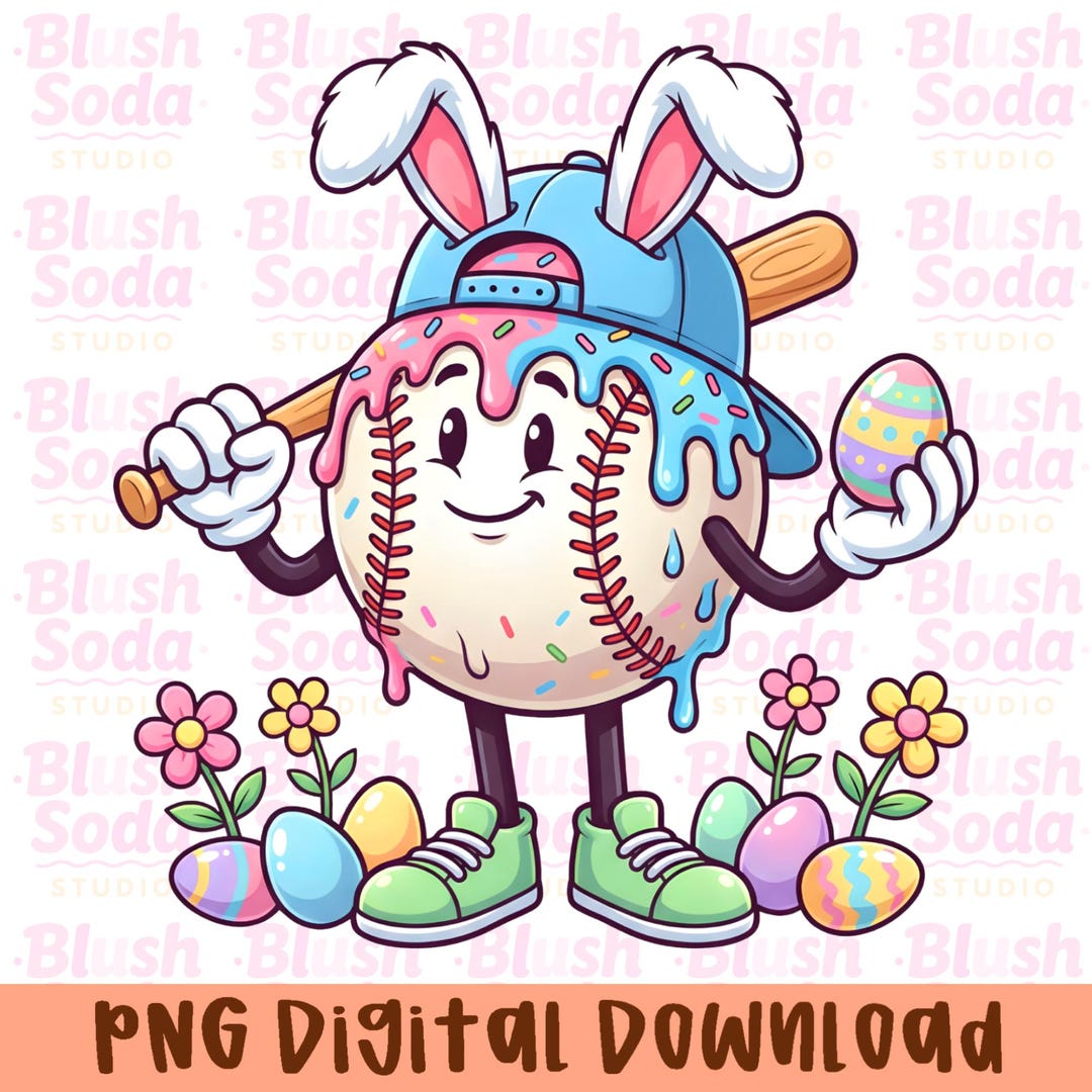 Easter Baseball Ice Cream Drip PNG, Bunny Baseball Png, Cute Baseball ...