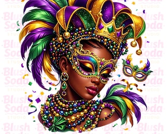 Mulher negra do Mardi Gras PNG, Cadê os fãs? Design de sublimação para camisetas.