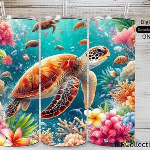 Turtle Tumbler Wrap: Sea Design, 20 OZ Sublimation (Digital Download)