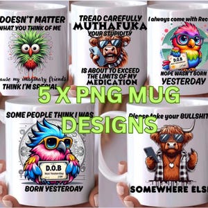 Sarcastic Coffee Mug PNG Bundle: Funny Quotes Sublimation (Digital Download)