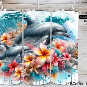 Dolphin Tumbler Wrap: Sea Turtle PNG, Sublimation Design (Digital Download)