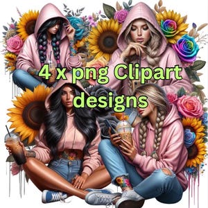 Girl Clipart bundle PNG clipart, coffee drinker PNG, tattoo girl, girl with hoodie, bad ass. Crafts, sublimation