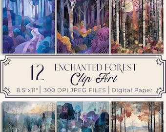 Enchanted Forest Clipart Bundle: Vintage Woodland Digital Paper (8.5x11, 300 DPI)