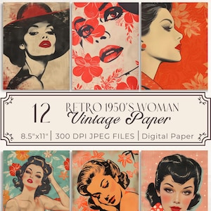Retro Woman Digital Print Bundle Vintage 1950s Ladies Junk Journal Inserts, Scrapbooking, Card Making, Collage Paper, Vintage Printable