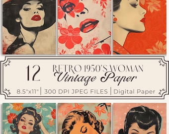 Retro Woman Digital Print Bundle Vintage 1950s Ladies Junk Journal Inserts, Scrapbooking, Card Making, Collage Paper, Vintage Printable