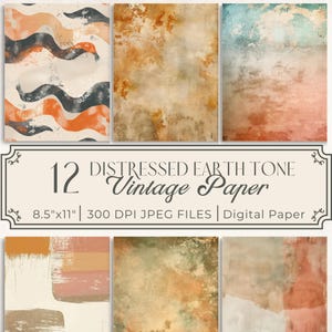 Distressed Digital Paper Earth Tone Vintage Junk Journal Inserts, Scrapbooking, Card Making, Collage Paper, Rustic, Digital Kit, High Res