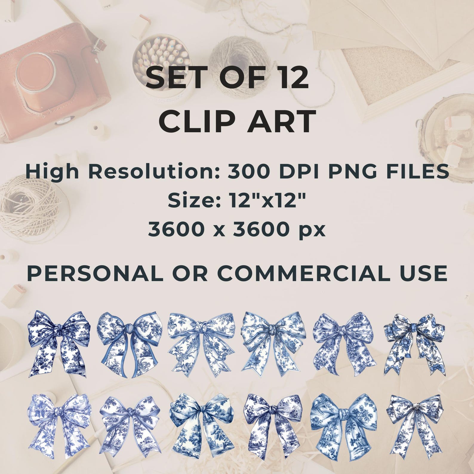 Blue Coquette Toile Bow Clipart Bundle, Floral Blue Toile, Chinoiserie ...