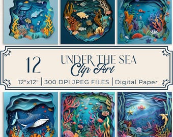 Under the Sea Clipart Bundle Paper Cut Art Nautical Digital Paper Junk Journaling, Scrapbooking, Card Making, Journal Inserts Paper