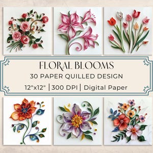 Carta floreale con fiori, carta digitale con quill, carta botanica stampabile, forniture per diari, kit per album di ritagli per pareti della cameretta del bambino, inserti per diari