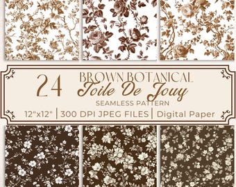 Brown Toile De Jouy Digital Paper: Botanical Junk Journal (Digital Download)