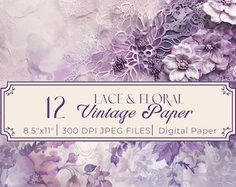 Purple Lace Floral Digital Paper: Shabby Chic Journal Kit (Digital Download)