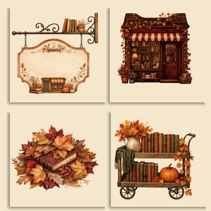 Herfstboekclipart, herfstboeken, aquarel PNG-bundel, gezellige bibliotheekclipart, vintage boeksublimatie, junk journal, kaarten maken afbeelding 3