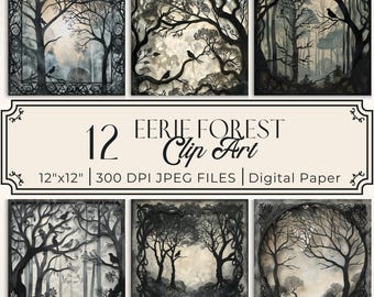 Eerie Forest Clipart Bundle: Moody Cottagecore Digital Paper (Digital Download)
