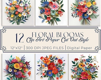 Floral Paper Quilling Art: Botanical Scrapbook Paper (Digital Download, 12x12 JPEG Files)