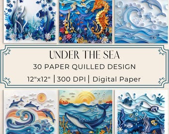 Under the Sea Paper Quilled Designs: Ocean Scrapbook Paper (Digital Download)