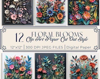 Floral Blooms Paper Cut Out Digital Paper Botanical Printable Paper Nursery Wall Art Scrapbook Kit Journal Inserts Card Making Supplies