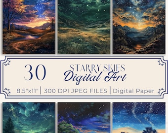 Starry Skies Digital Paper Night Sky Digital Art Background Card Making Junk Journal Insert Scrapbook Paper Printable  Fantasy Digital Kit