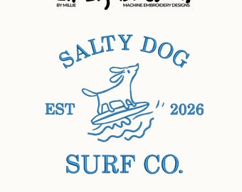Salty Dog Embroidery Design, Cute summer embroidery design, Digital files, Instant download
