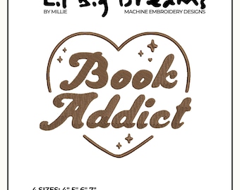 Book Addict  Embroidery Design, Cute  Books Embroidery Design, Reading Embroidery Designs, Gift for Reading lovers