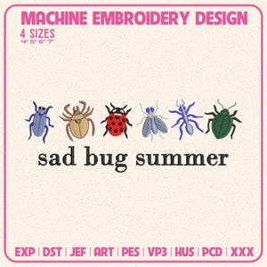 Sad bug summer Embroidery Design, DST PES File For Embroidery Machine
