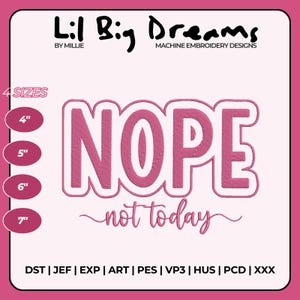 Nope not today Embroidery Design, Introvert Embroidery Files, Funny Embroidery Design, DST PES File for embroidery