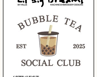 Bubble Tea Embroidery Design, Milk Tea Lover Machine embroidery file, Cute Drink embroidery design, 4x4 Hoop Design, Gift for Besties