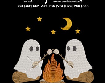Cute camping ghosts Embroidery Design, Halloween Embroidery Design, Spooky Embroidery Designs,  4x4 hoop designs, digital files