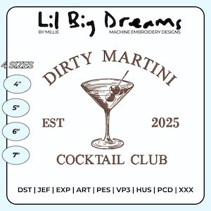 Dirty Martini Embroidery Design, Cocktail Machine embroidery file, Cute embroidery design
