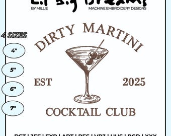 Dirty Martini Embroidery Design, Cocktail Machine embroidery file, Cute embroidery design