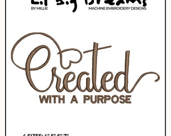 Created with a purpose embroidery design, Boho Christian Embroidery Design, Christian Embroidery, 4x4 hoop design