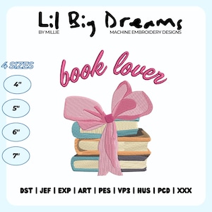 Book Lover Embroidery Design, Cute Coquette Books Embroidery Design, Reading Embroidery Designs, Gift for Reading lovers