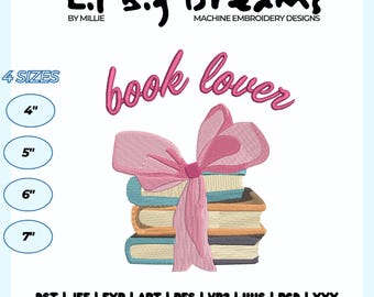 Book Lover Embroidery Design, Cute Coquette Books Embroidery Design, Reading Embroidery Designs, Gift for Reading lovers