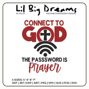 Connect to god the password is prayer embroidery design, God Embroidery Design, Christian Embroidery, DST PES File For Christian