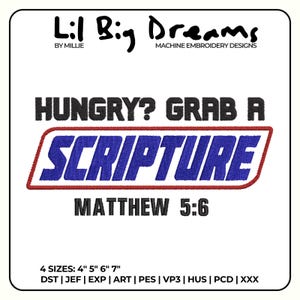 Hungry? Grab a Scripture embroidery design, Boho Christian Embroidery Design, Christian Embroidery, DST PES File For Christian