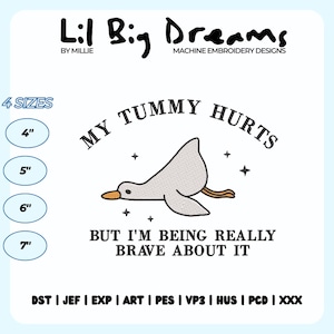 Silly Goose Machine embroidery file, My tummy hurt embroidery design, Funny goose embroidery file