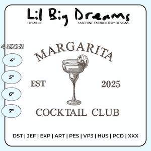 Margarita Embroidery Design, Cocktail Machine embroidery file, Cute embroidery design