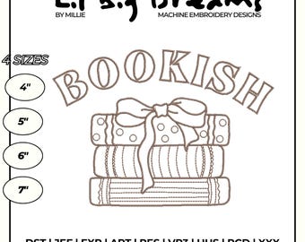 Bookish Embroidery Design, Cute Coquette Books Embroidery Design, Reading Embroidery Designs, Gift for Reading lovers