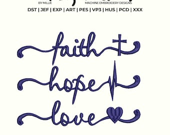 Love hope faith embroidery design, Religious Embroidery Design, Christian Embroidery, Bible verse embroidery, 4x4 hoop design