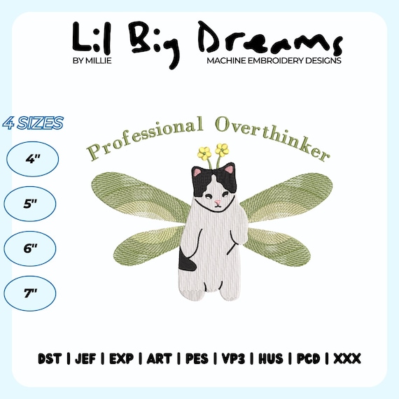 Professional Overthinker Embroidery Design, Funny Cat Machine Embroidery Files, DST PES File For Embroidery Machine, Gift for Cat Lover