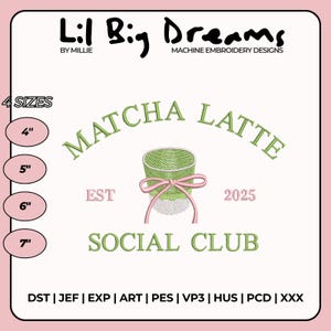 Matcha Latte Embroidery Design, Matcha lover Machine embroidery file, Cute embroidery design