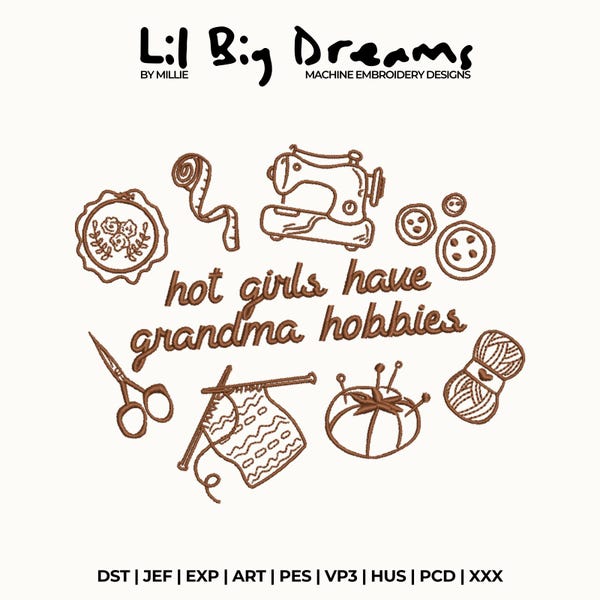 Hot girls have grandma hobbies Embroidery Design, Thrifting lover Machine Embroidery Files, DST PES File For Embroidery Machine