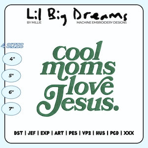 Cool moms love Jesus embroidery design, Boho God Embroidery Design, Christian Embroidery, DST PES File For Christian