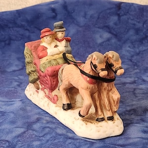 Christmas Village Red Sled with Couple Holiday Home Décor, Christmas Village Sled, Christmas Village Carriage, Gift for the Holidays