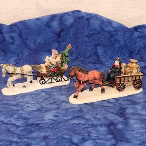Christmas Village Horse w Sled w Family or Milk Delivery Holiday Home Décor, Gift for Christmas, Christmas Village Holiday Sled Home Décor