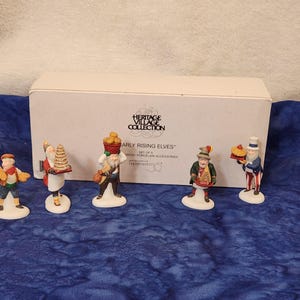 Early Rising Elves Set of 5 Dept 56 Heritage Village Collection North Pole Series Christmas Holiday Seasonal Home Décor, Dept 56 Baker Elves